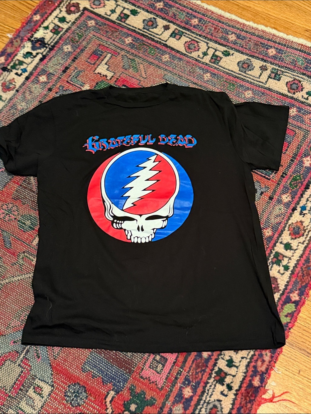 Grateful Dead Black T‑Shirt with Red & Blue Steal Your Face Logo